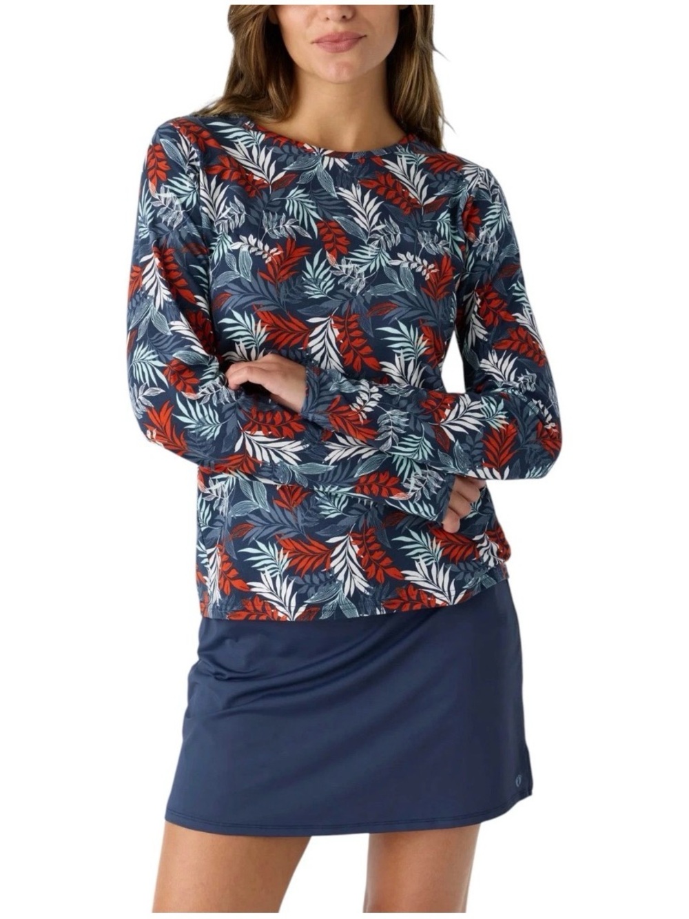Hang Ten Women's Large Sun Protection Sunray Long-Sleeve Sun Tee UPF50 Pocket